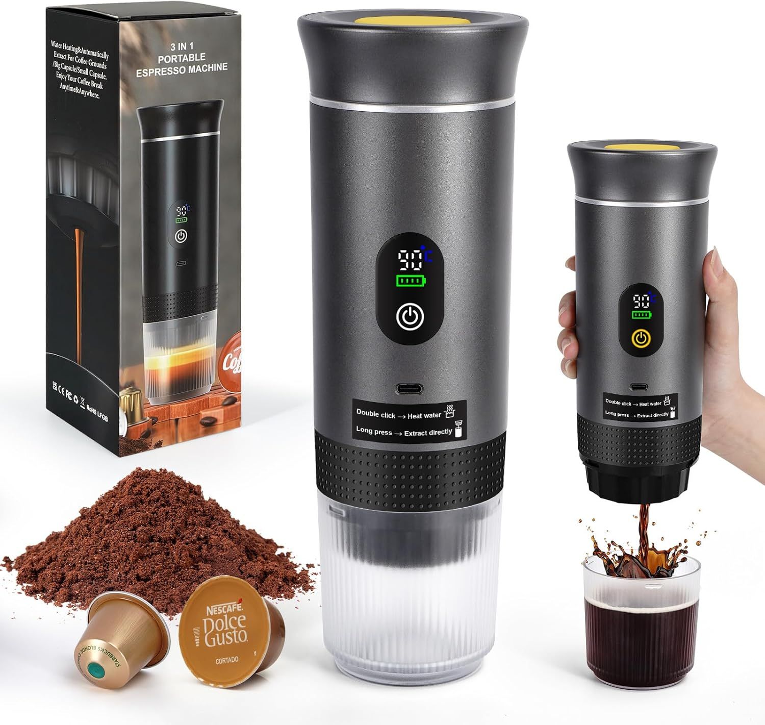 SOPPY Portable Espresso Coffee Machine, Capsule Coffee Maker with Self-Heating Tech, Compatible wit…