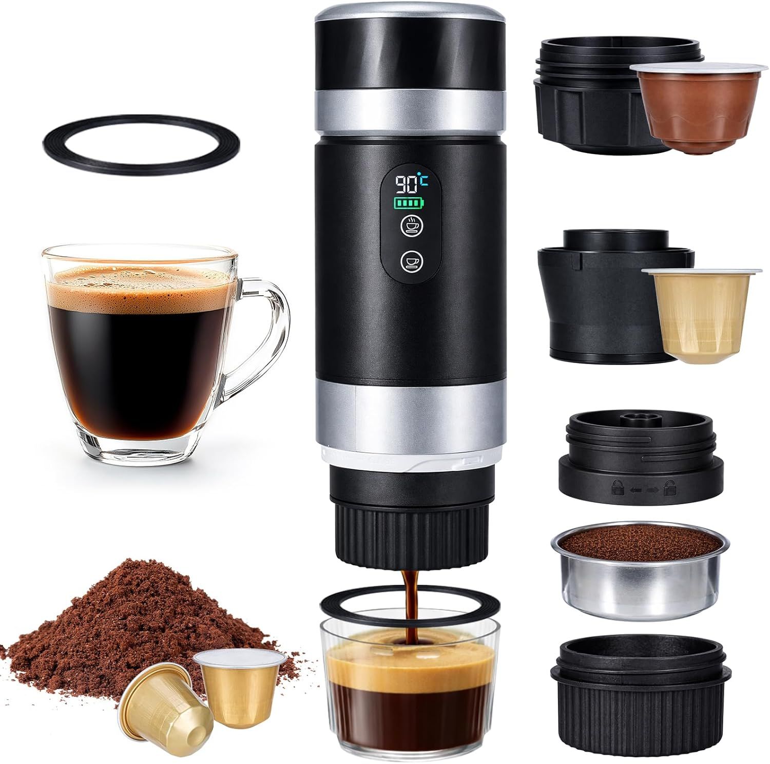 3-In-1 Portable Coffee Maker 20 Bar Portable Coffee Machine Electric Travel Espresso Machine with S…