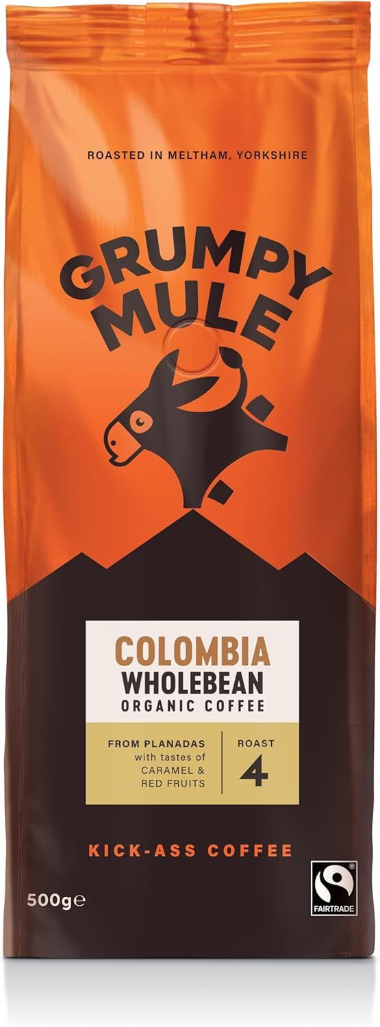 Grumpy Mule Colombia Planadas Organic (Whole Coffee Beans) with notes of Caramel and Red Fruits 500g