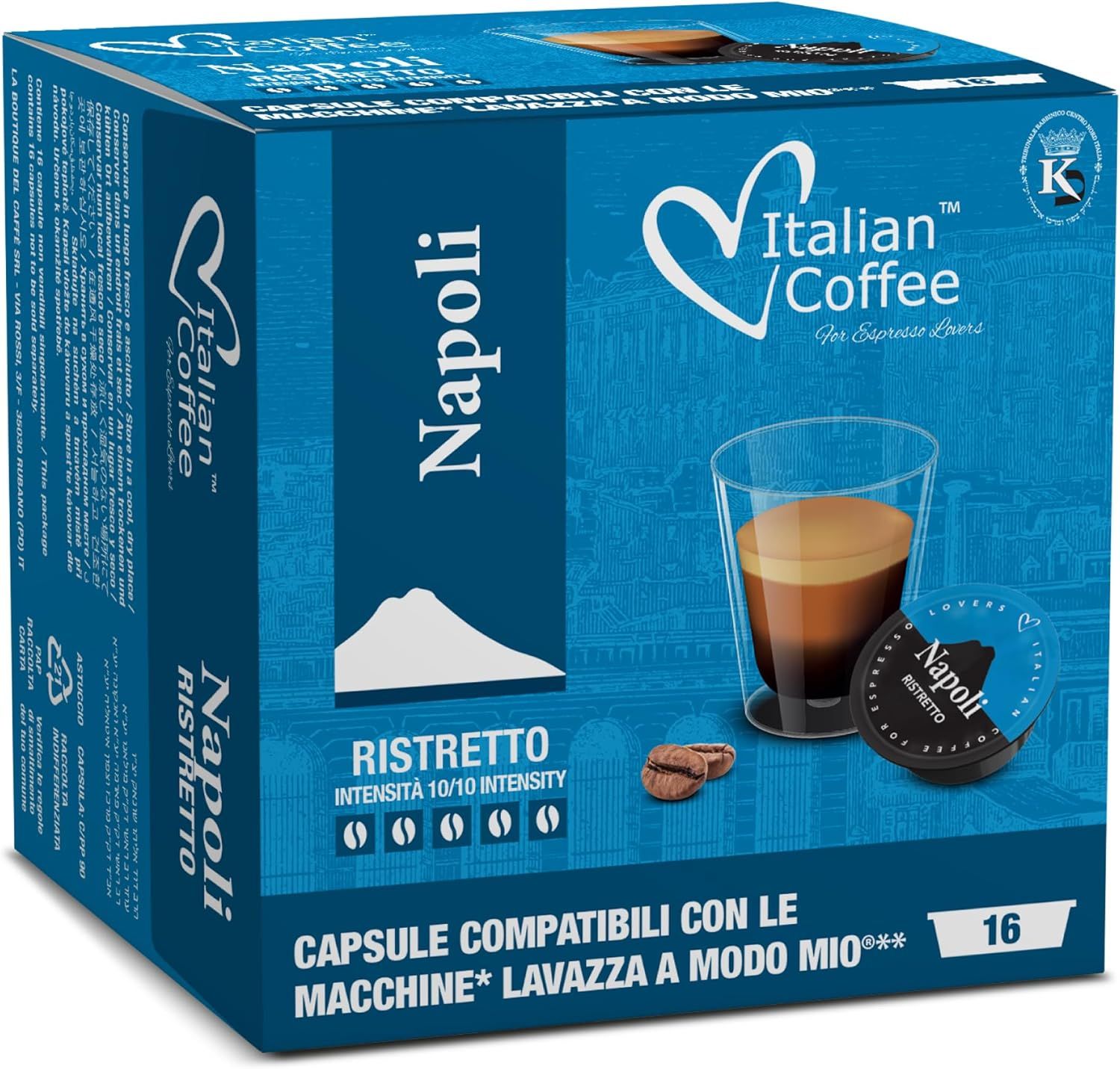 Italian Coffee, 128 Coffee Capsules Compatible with Lavazza A Modo Mio - Napoli Ristretto Espresso,…