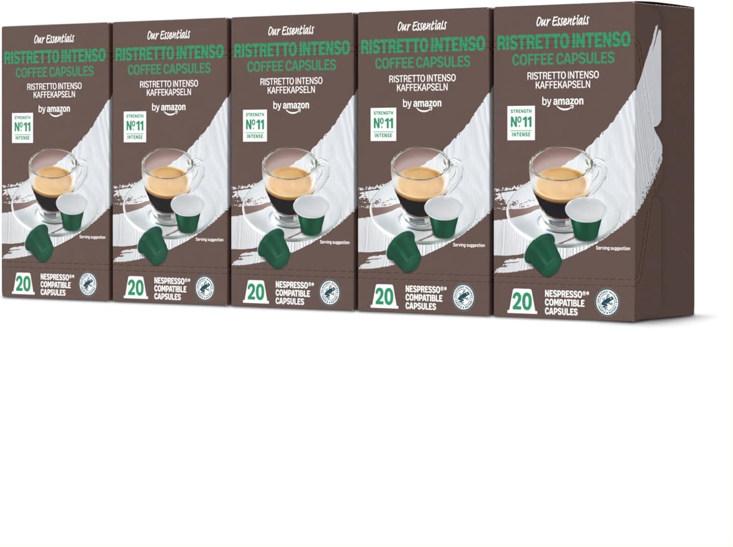 by Amazon Ristretto Intenso Coffee Capsules Nespresso Compatible, Medium Roast, 100 Capsules (5 Pac…