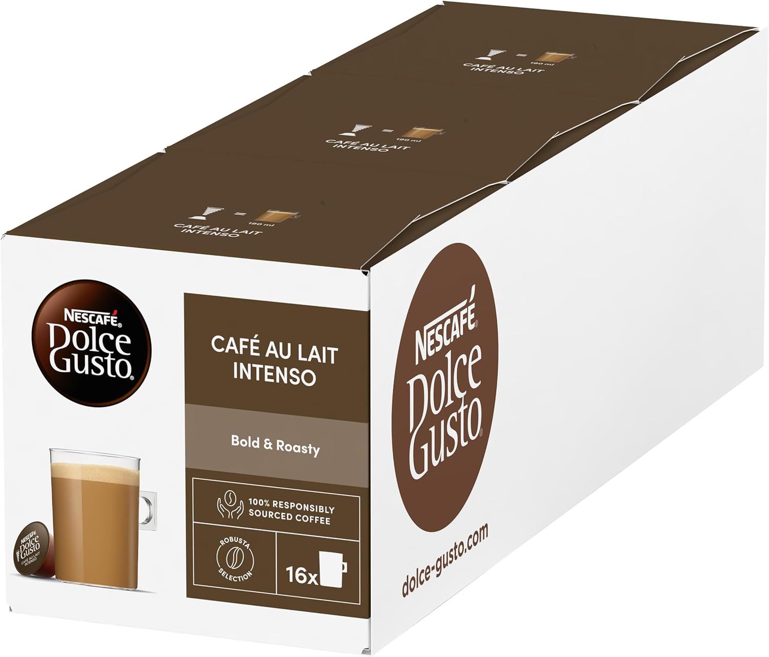 NESCAFÉ Dolce Gusto Café Au Lait Intenso Coffee Pods, Bold &amp; Roasty, 3 Packs of 16 Capsules (Total …