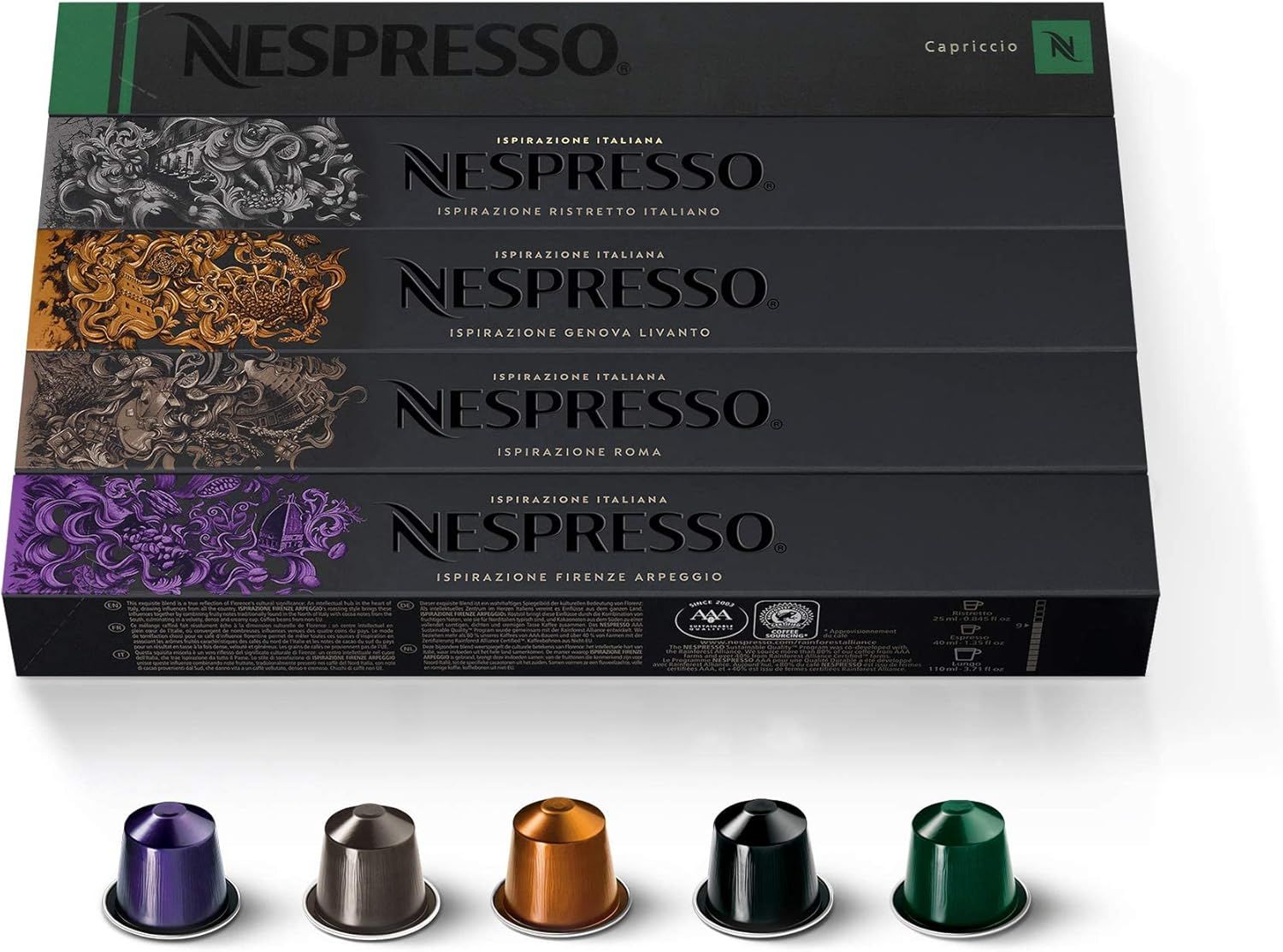 Nespresso Original Coffee Pods, 50 Mixed Pack - 10 Arpeggio, 10 Ristretto, 10 Capriccio, 10 Roma, 1…