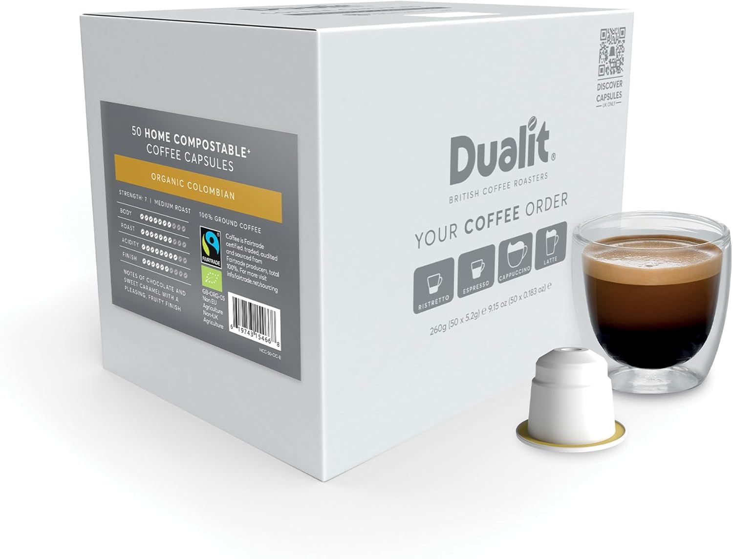 Nespresso® Compatible* Organic Colombian Home Compostable Coffee Capsules by Dualit | 50 Servings -…