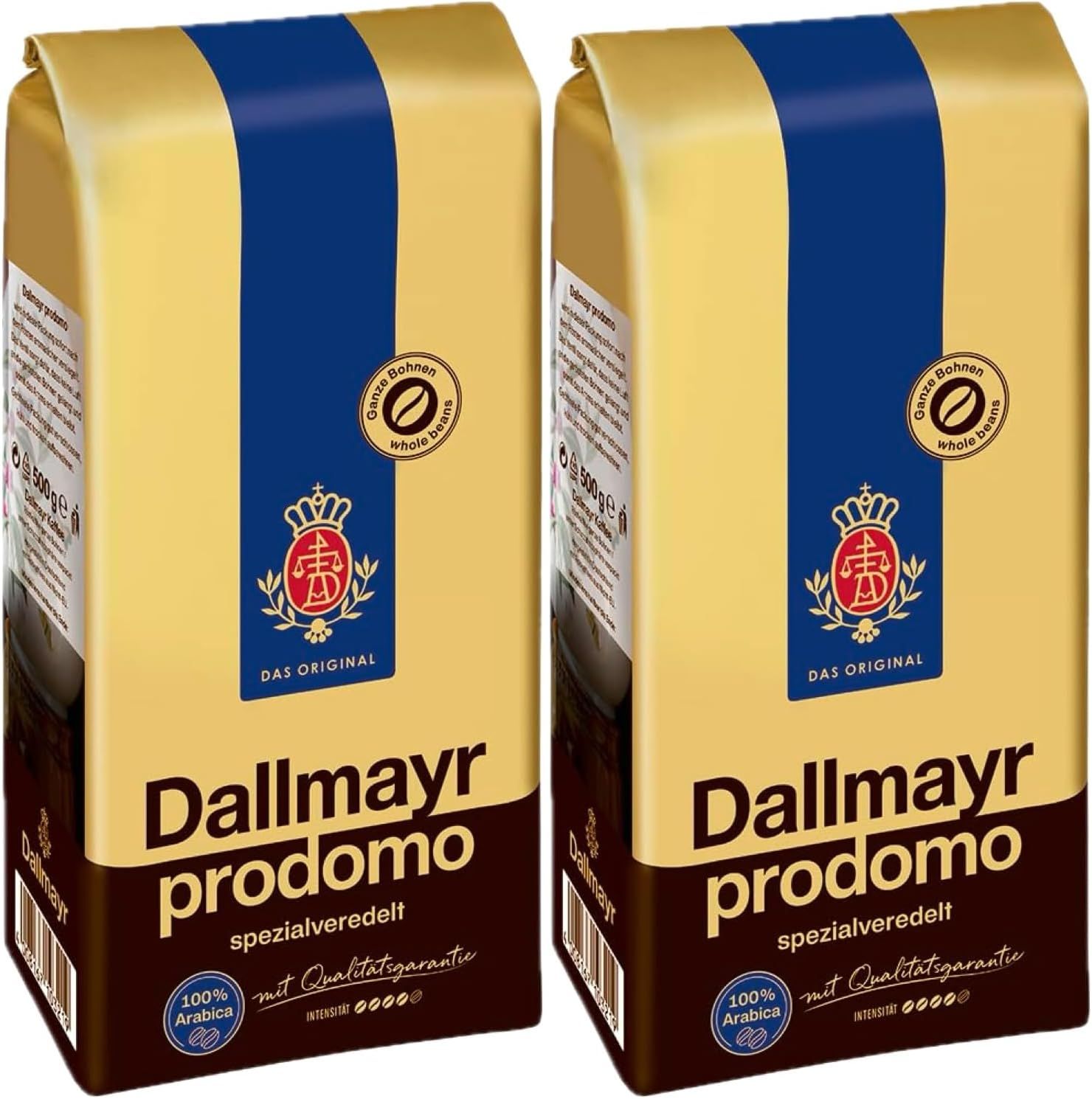 Dallmayr Gourmet Coffee, Prodomo (Whole Bean), 500G Vacuum Packs (Pack Of 2)