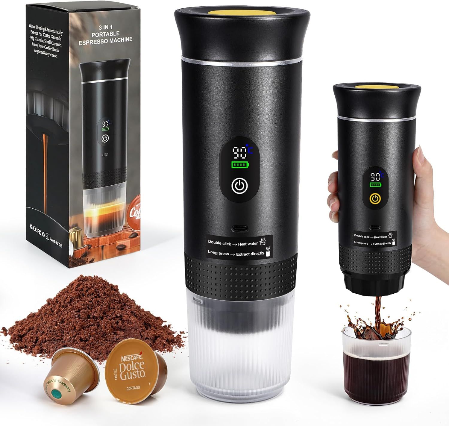 SOPPY Portable Espresso Coffee Machine, Capsule Coffee Maker with Self-Heating Tech, Compatible wit…