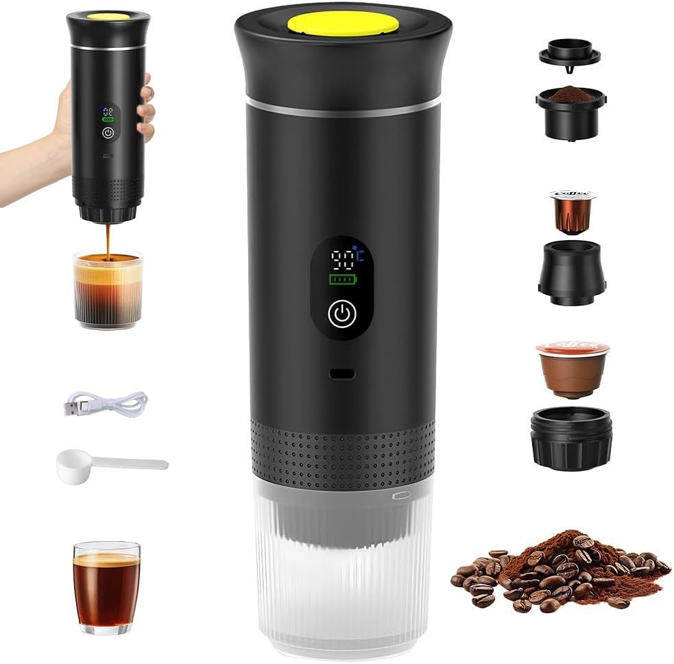 Portable Espresso Machine, Travel Coffee Machine, Car Self-Heating Coffee Maker with USB-C, Compati…