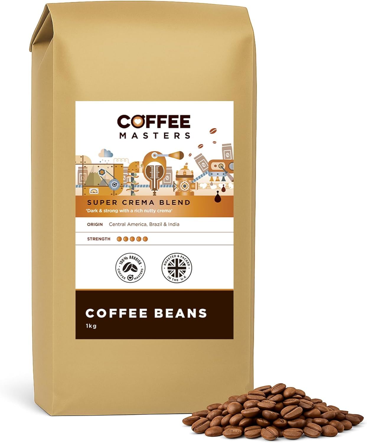 Coffee Masters Super Crema Espresso Coffee Beans 1kg - Intensely Strong Dark Roasted Blend of Arabi…