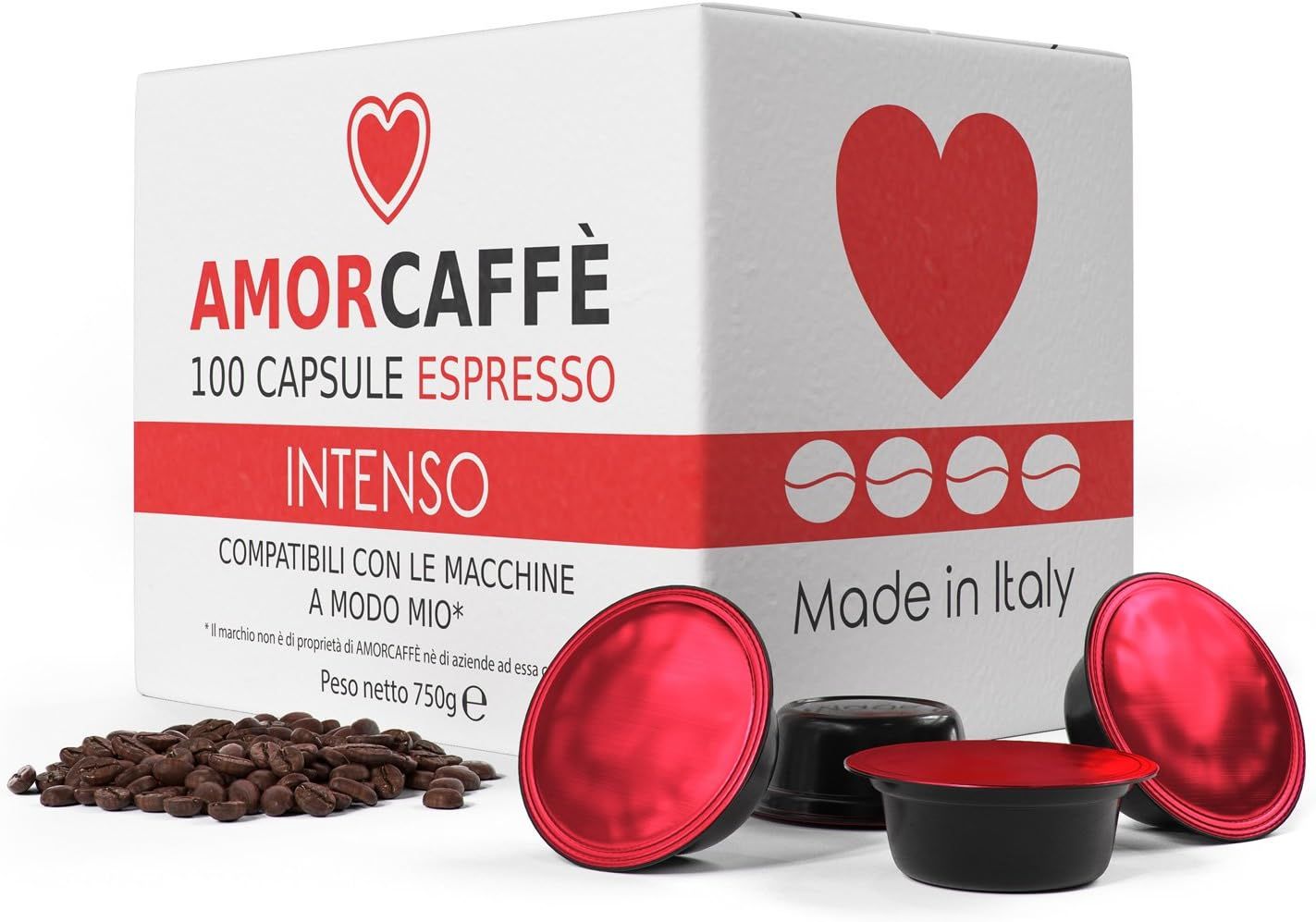 Amorcaffe 100 Coffee Capsules Pods Compatible Lavazza A Modo Mio - Intenso taste
