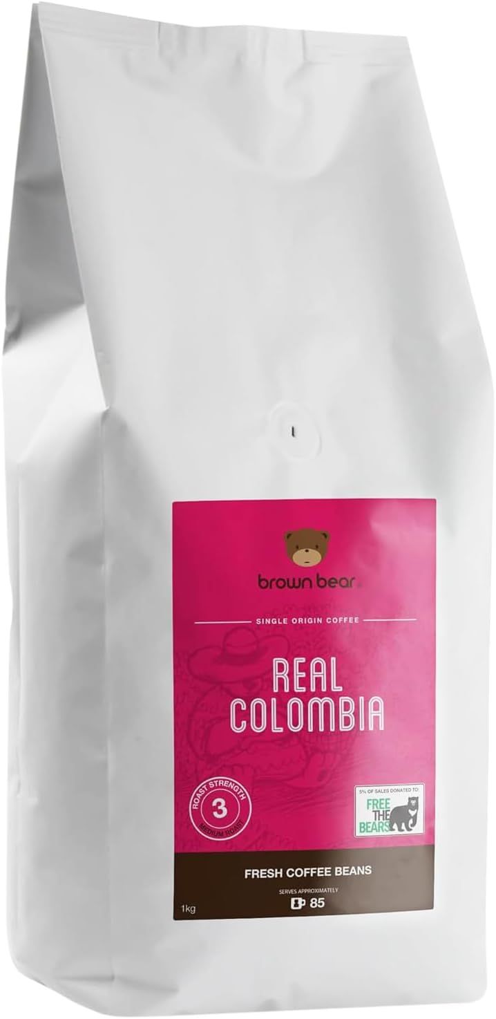 Colombian Coffee Beans 1kg - Medium Roast - Brown Bear Colombia Arabica Coffee - Suitable For All M…