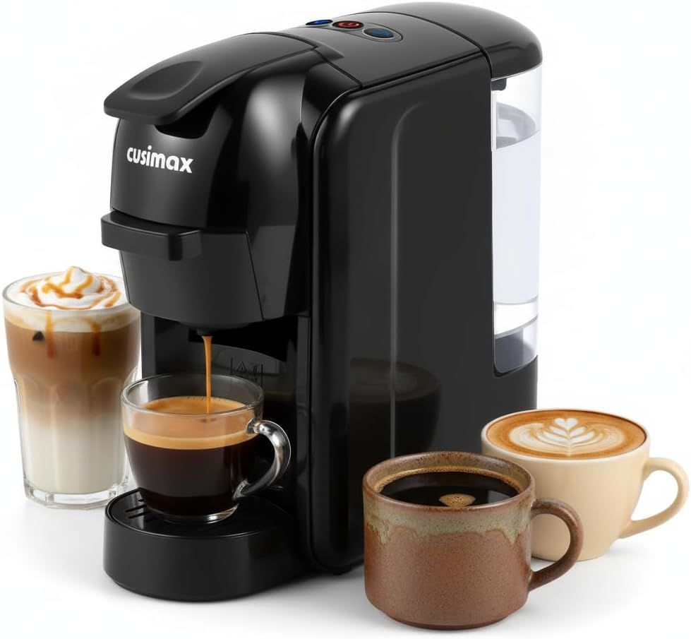 CUSIMAX Coffee Machine, 2 in 1 Single-Serve Pod Coffee Machine, 19 Bar Pressure Mini Pod Coffee Mak…