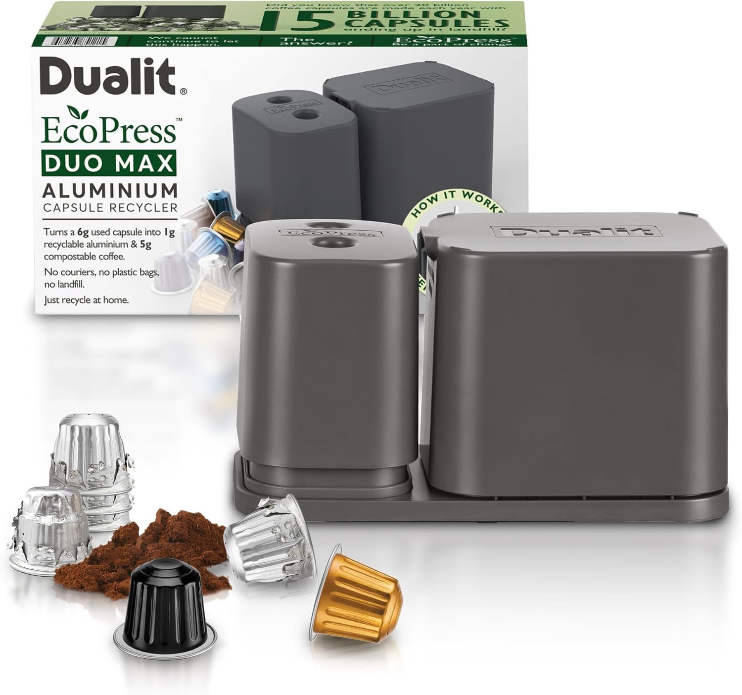 Dualit EcoPress™ Duo Max Aluminium Coffee Capsule Recycling Tool - Compatible with Nespresso Capsul…