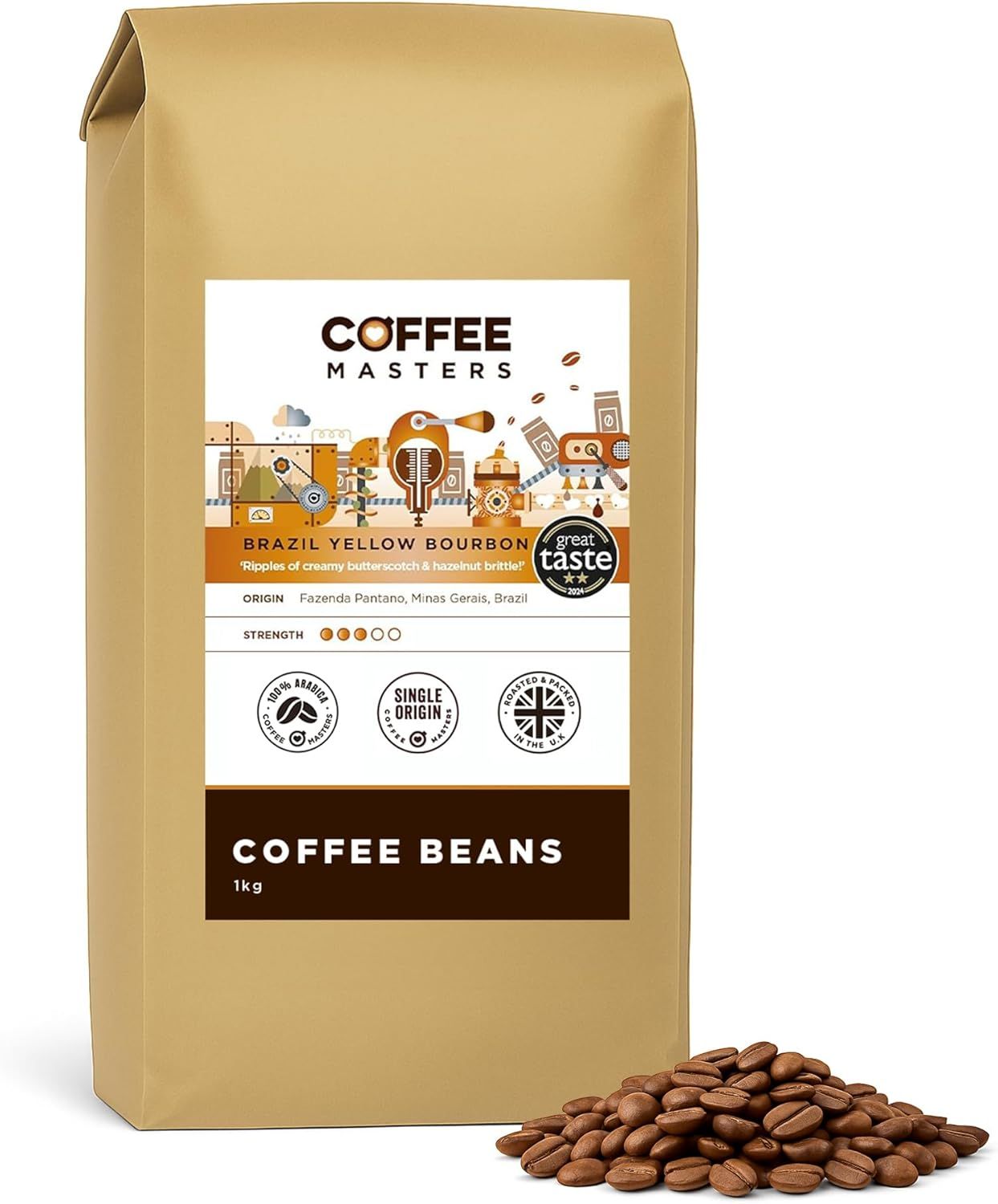 Coffee Masters Brazil Yellow Bourbon Coffee Beans 1kg - Single Origin 100% Arabica, Heavy Bodied Cr…