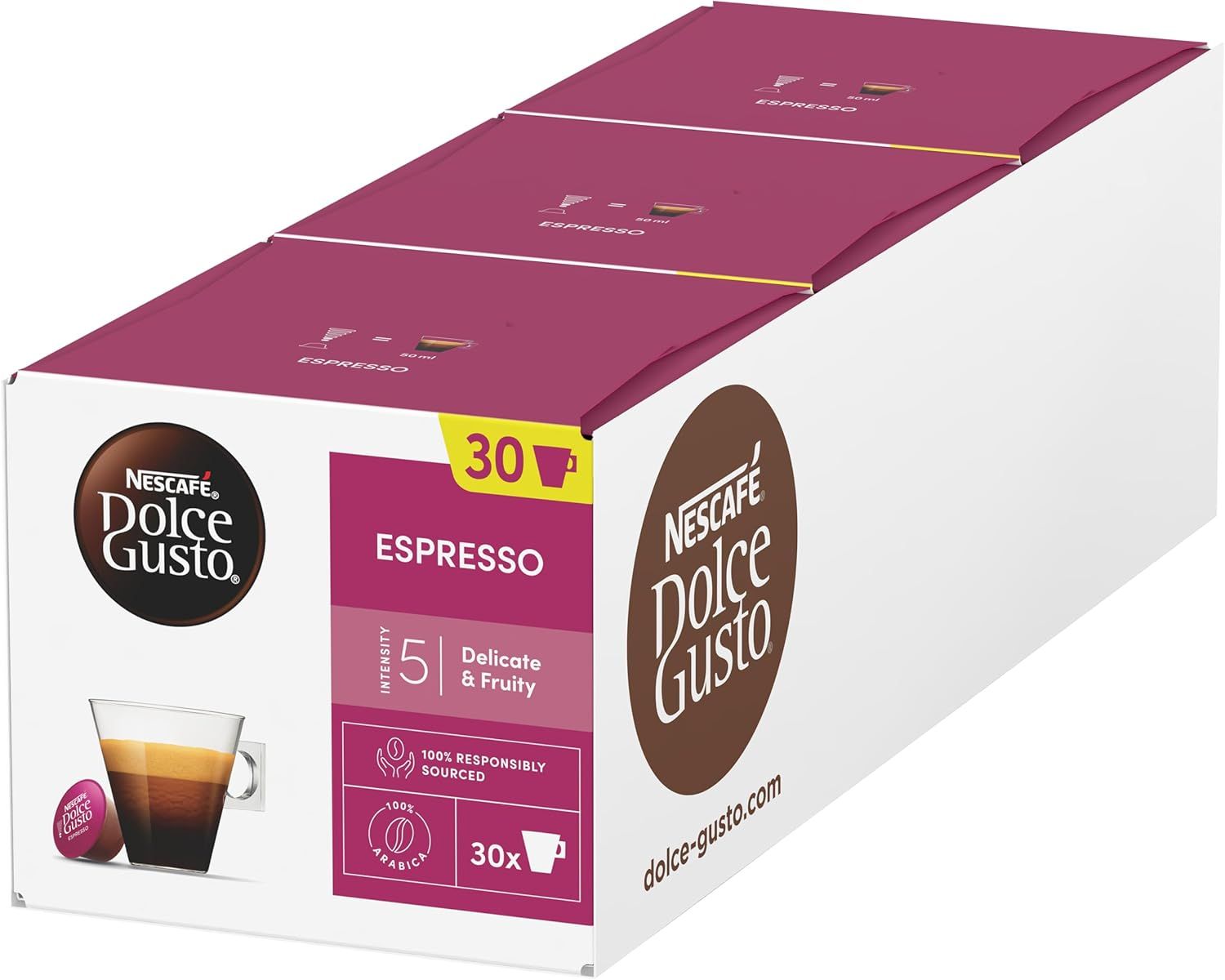 NESCAFÉ Dolce Gusto Espresso Coffee Pods (Pack of 3, Total 90 Capsules)