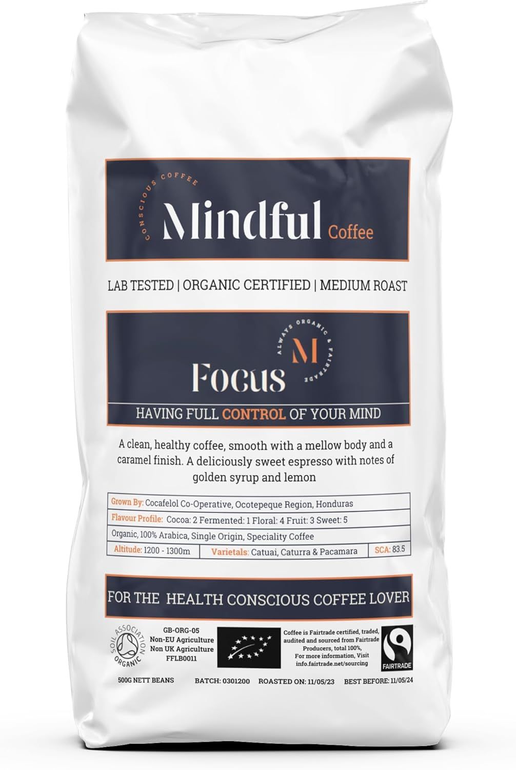 Mindful Coffee - Focus 500g| Organic Clean Coffee Beans | Lab Tested - Mycotoxin Free| Freshly Roas…