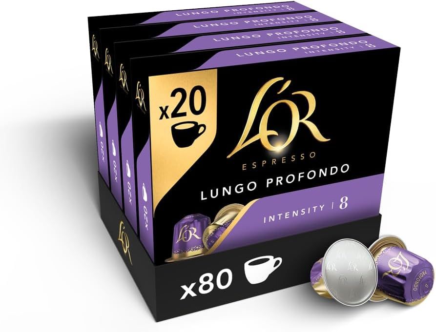 L'OR Lungo Profondo Coffee Pods x20 Intensity 8 (Pack of 4, Total 80 Capsules) Nespresso®* Compatib…