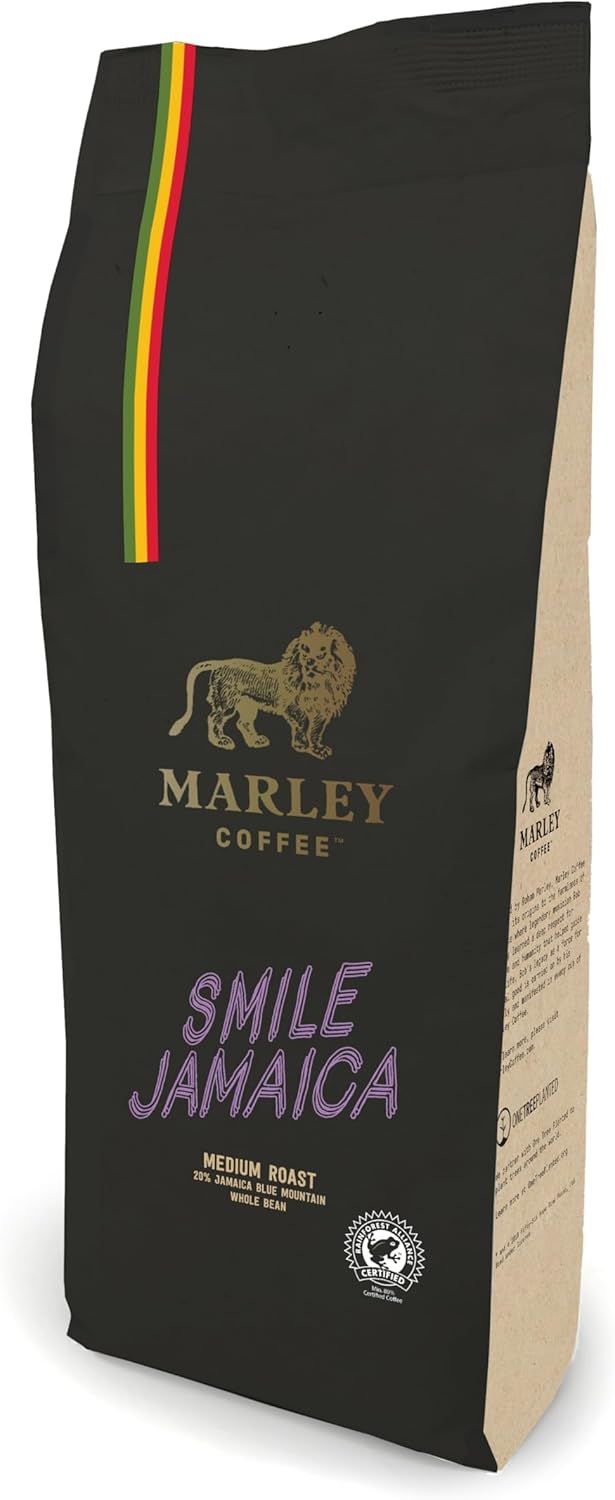 Marley Coffee 20% Jamaica Blue Mountain Medium Roast Coffee Beans 1kg - Smile Jamaica Blend - Marle…