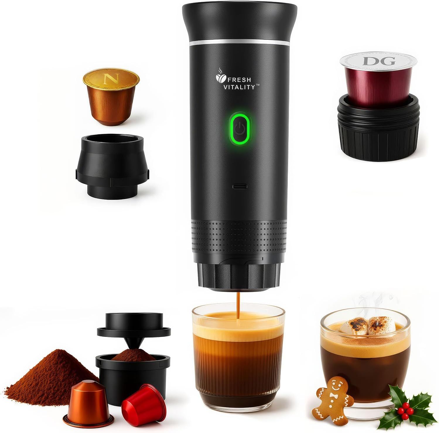 3-in-1 Portable Espresso Maker – Compact Coffee Machine for Travel | Compatible with Ground Coffee,…
