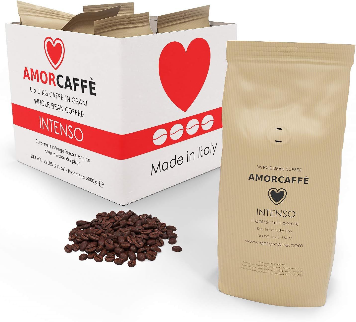 Amorcaffe Intenso taste Coffee Beans (6 Packs of 1kg) - 6 kg