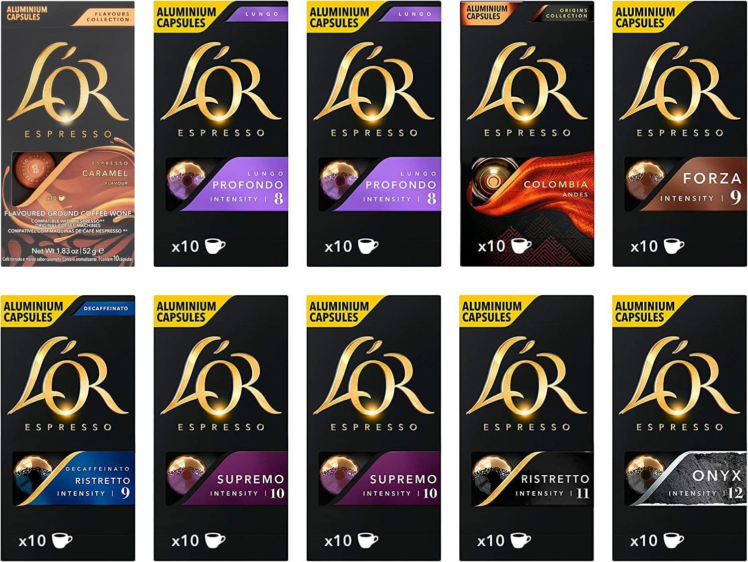 L'OR Espresso Variety Pack Nespresso Compatible Coffee Pods (Pack of 10, Total 100 Coffee Capsules)