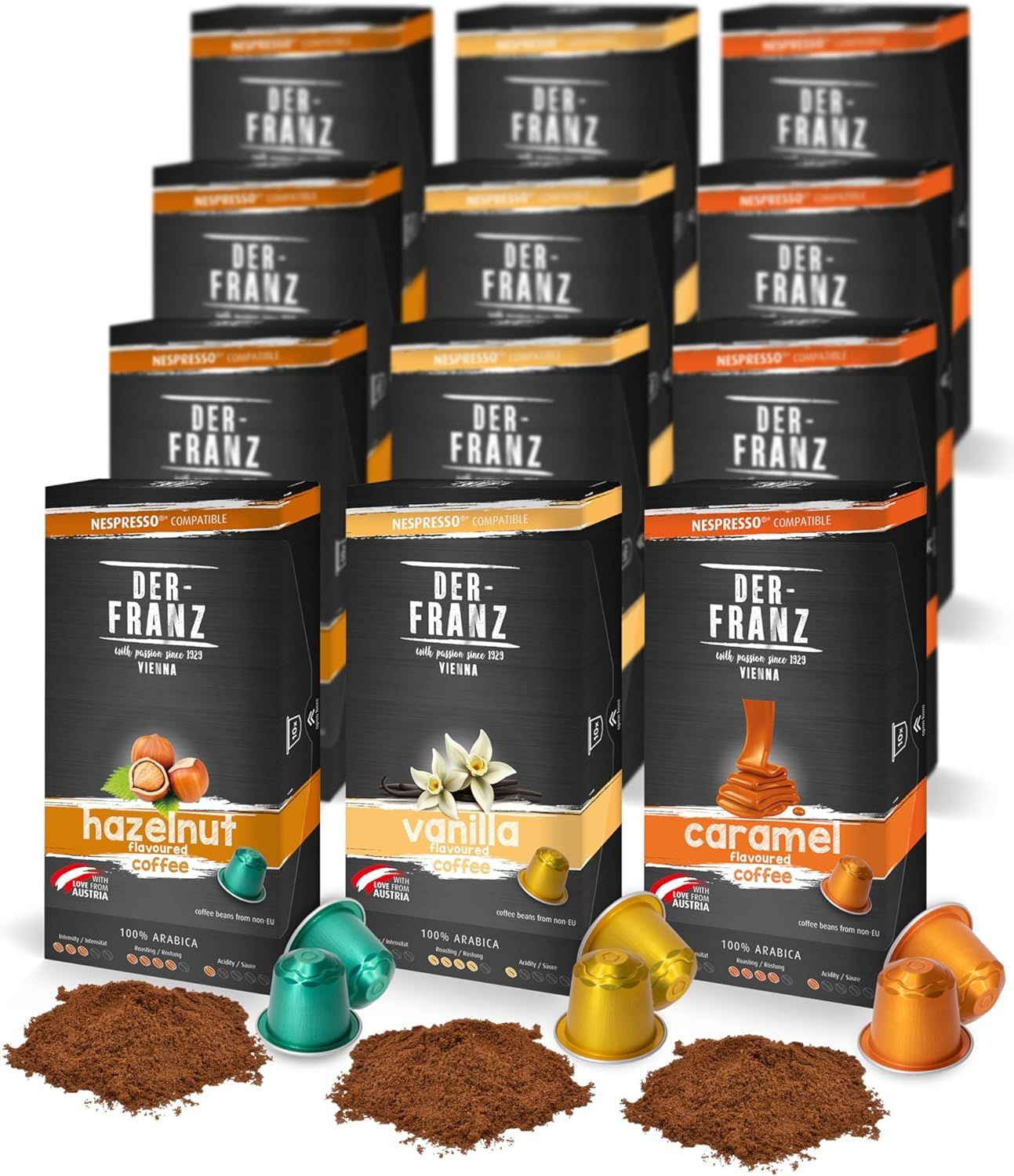 Nespresso Compatible Coffee Capsules, 12 x 10 Capsules (40 x Hazelnut aroma, 40 x Vanilla aroma, 40…