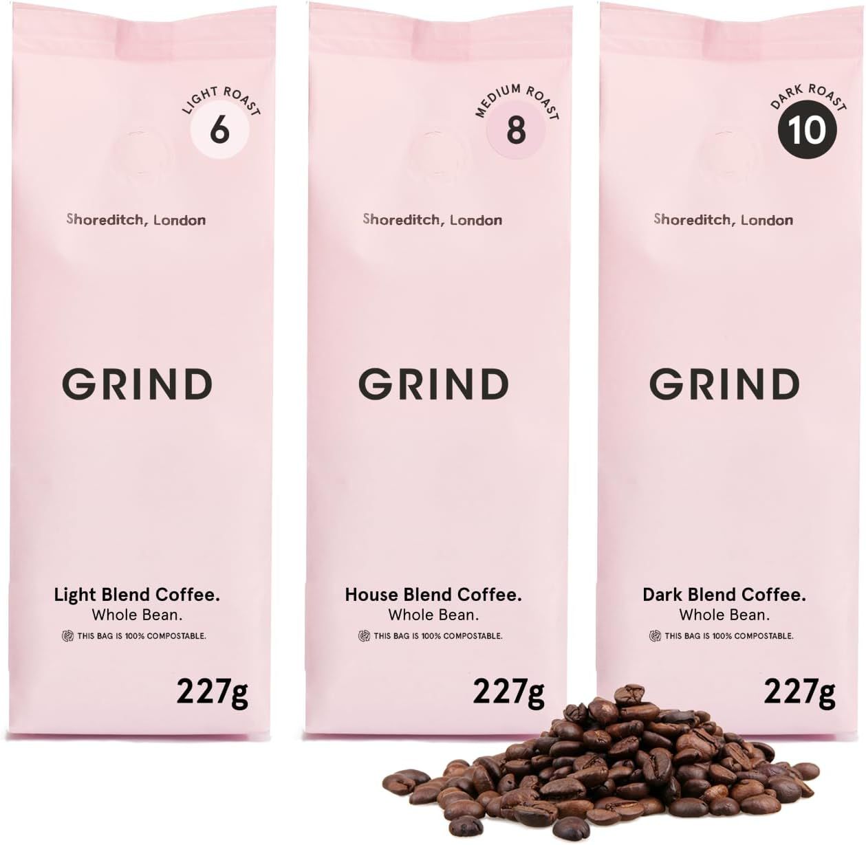 Grind Coffee Bean Variety Pack – 3x 227g – Amazon Exclusive – House/Light/Dark Roast – Suitable for…