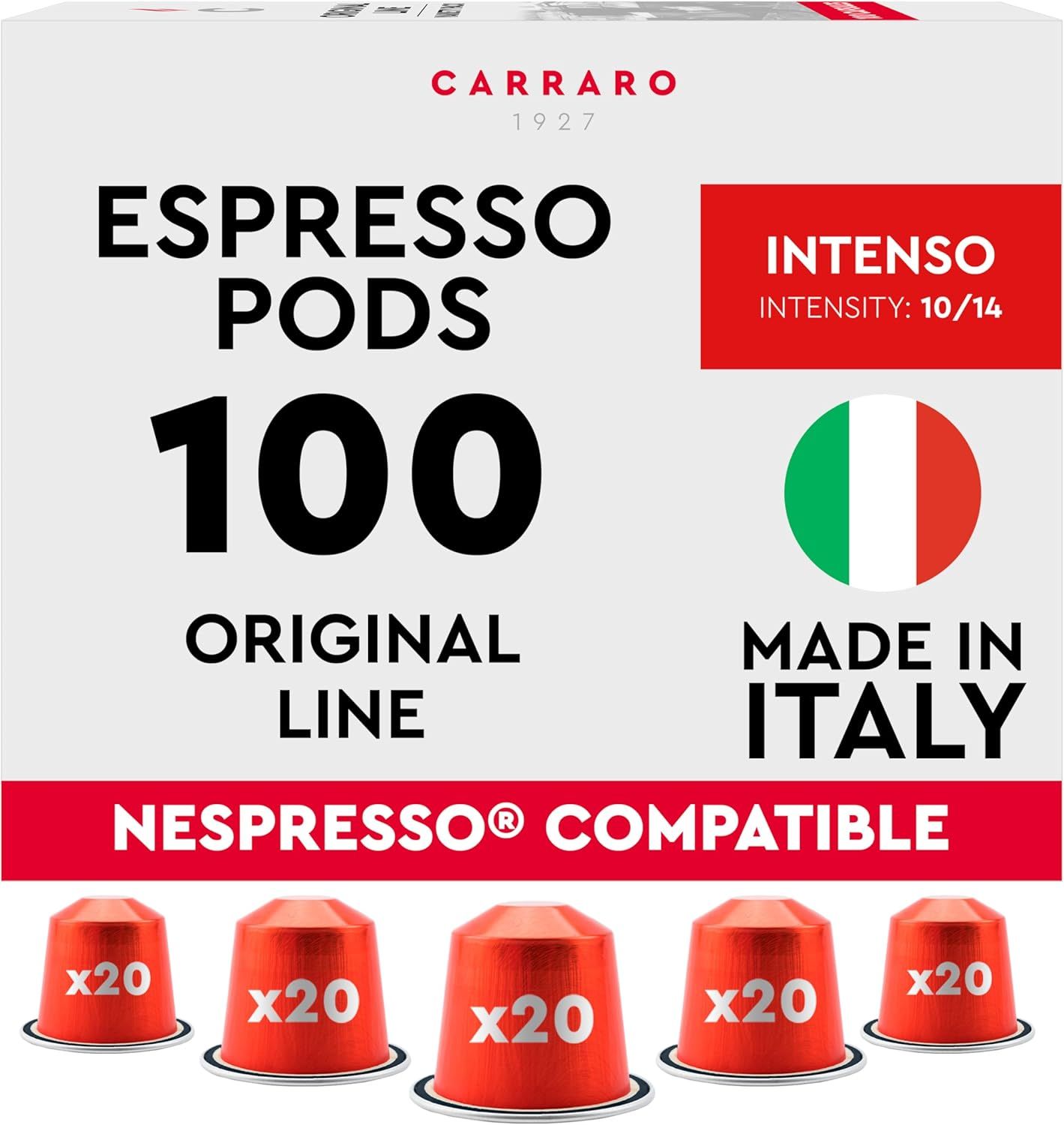 CARRARO 1927 Intenso - 100 Aluminium Coffee Pods Compatible with Nespresso Original line - Intensit…