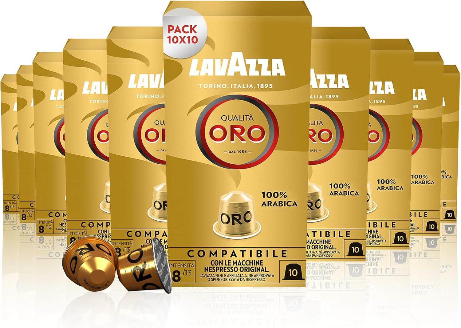 Lavazza, Qualità Oro, Nespresso Compatible Aluminium Capsules, 10 Packs of 10 Capsules