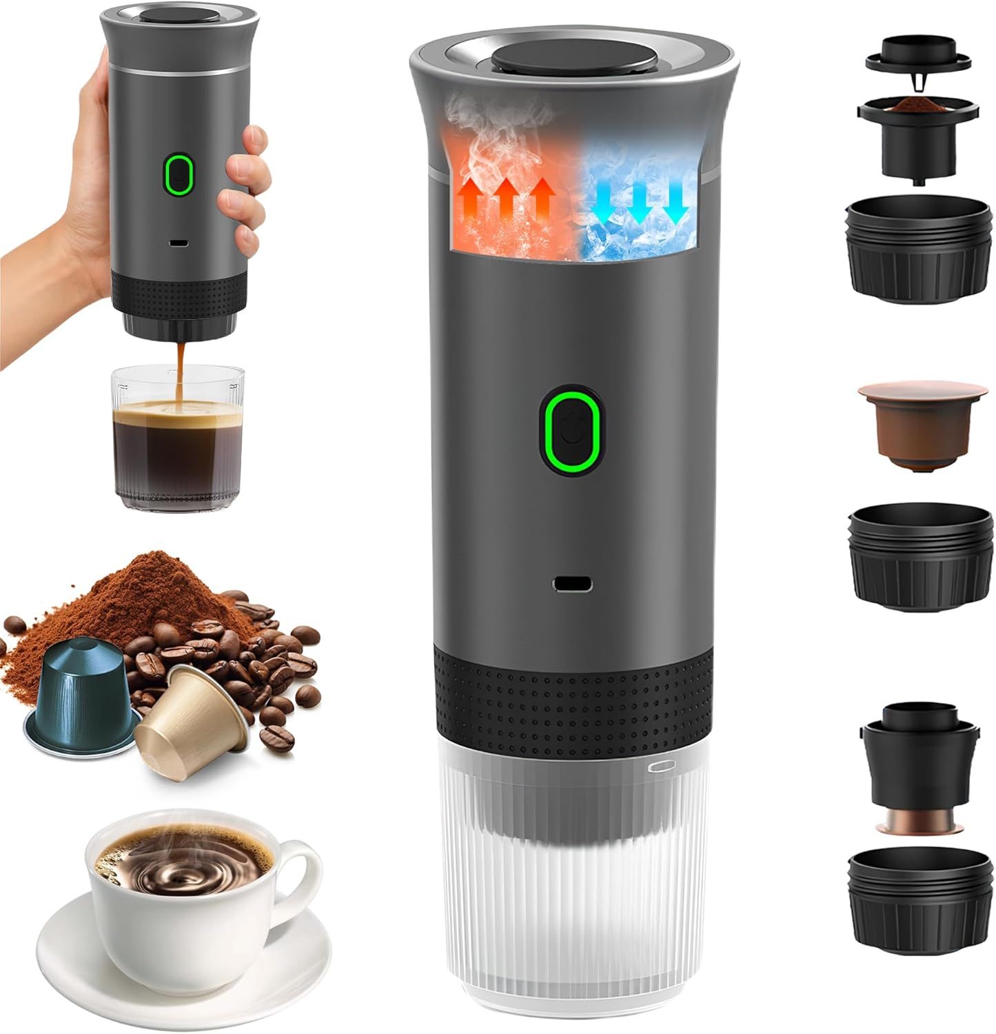 3-in-1 Portable Coffee Machine Wireless, Espresso Coffee Maker for Small &amp; Large Capsules, Ground C…