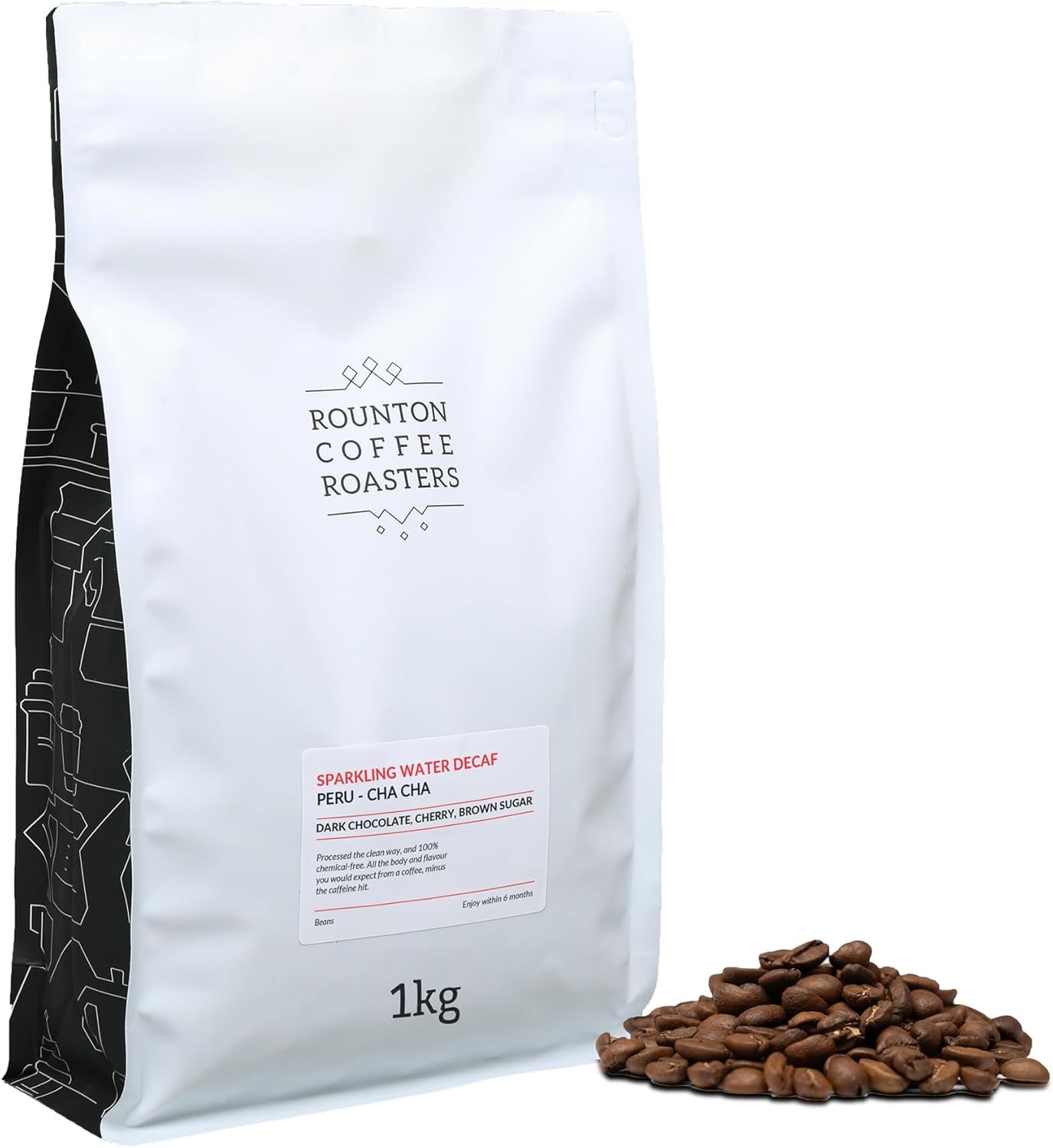 Rounton Coffee Roasters | Decaf Coffee Beans 1kg | Chemical-Free Sparkling Water Decaffeinated | Me…