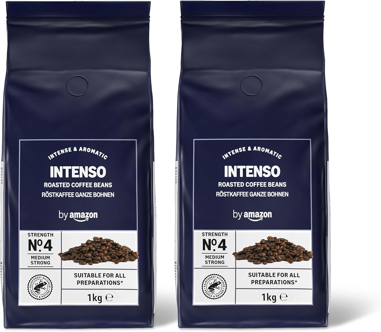 by Amazon Intenso Coffee Beans, dark roast, 2kg (2 packs of 1 kg) - Rainforest Alliance Certified