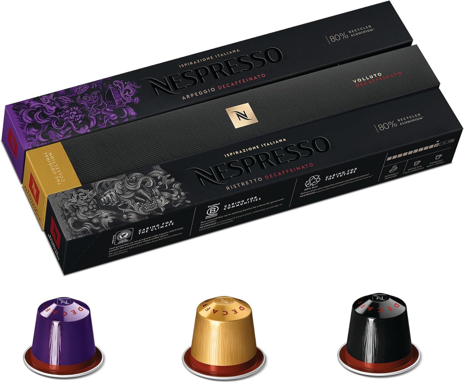 Nespresso Original Decaffeinated coffee pods variety pack (30 capsules) – Arpeggio, Ristretto &amp; Vol…