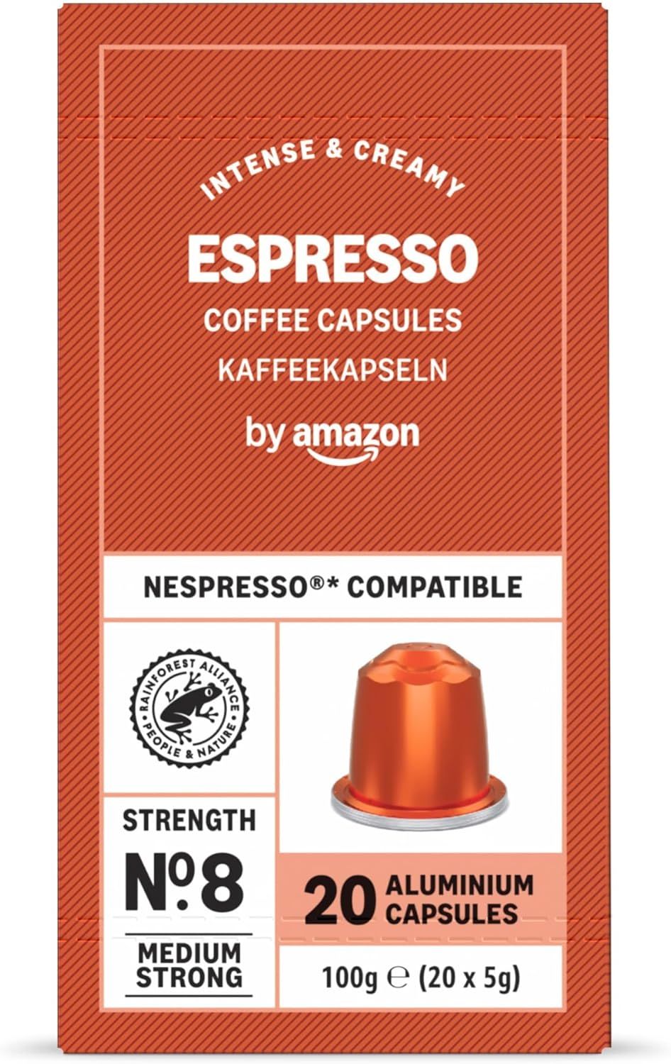 by Amazon Espresso Aluminium Coffee Capsules Compatible with Nespresso, Light Roast, 20 Count - Rai…