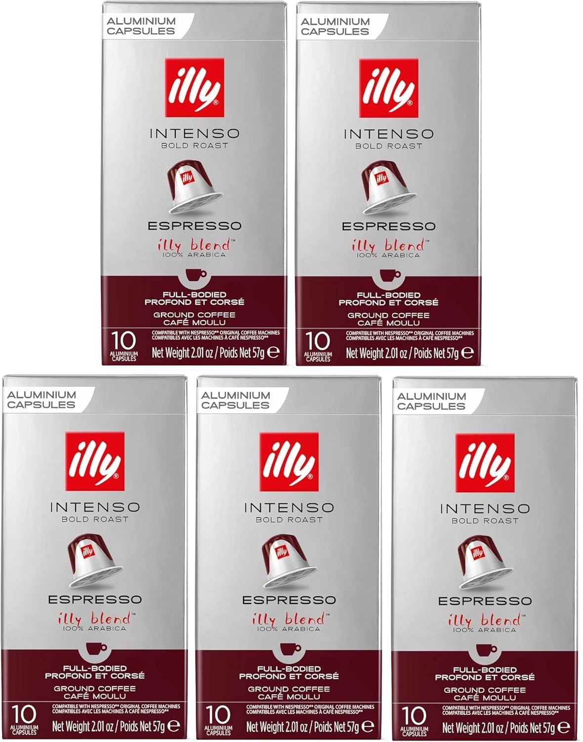 illy Nespresso Compatible Intenso Espresso Aluminium Coffee Capsules - (Pack of 5, Total 50 Pods) -…