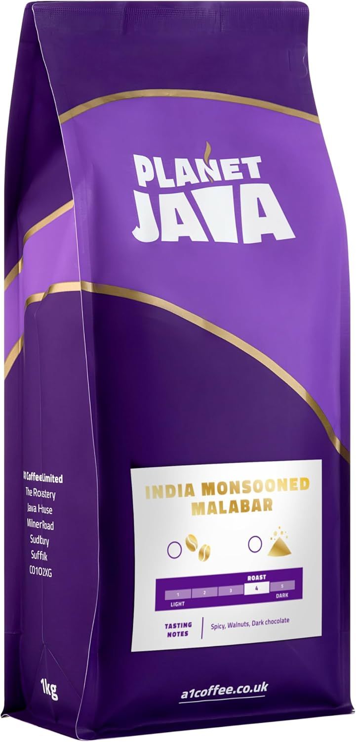 Planet Java Monsooned Malabar AA 100% Arabica Coffee Beans (1kg) - Full Medium Roast Artisan Coffee