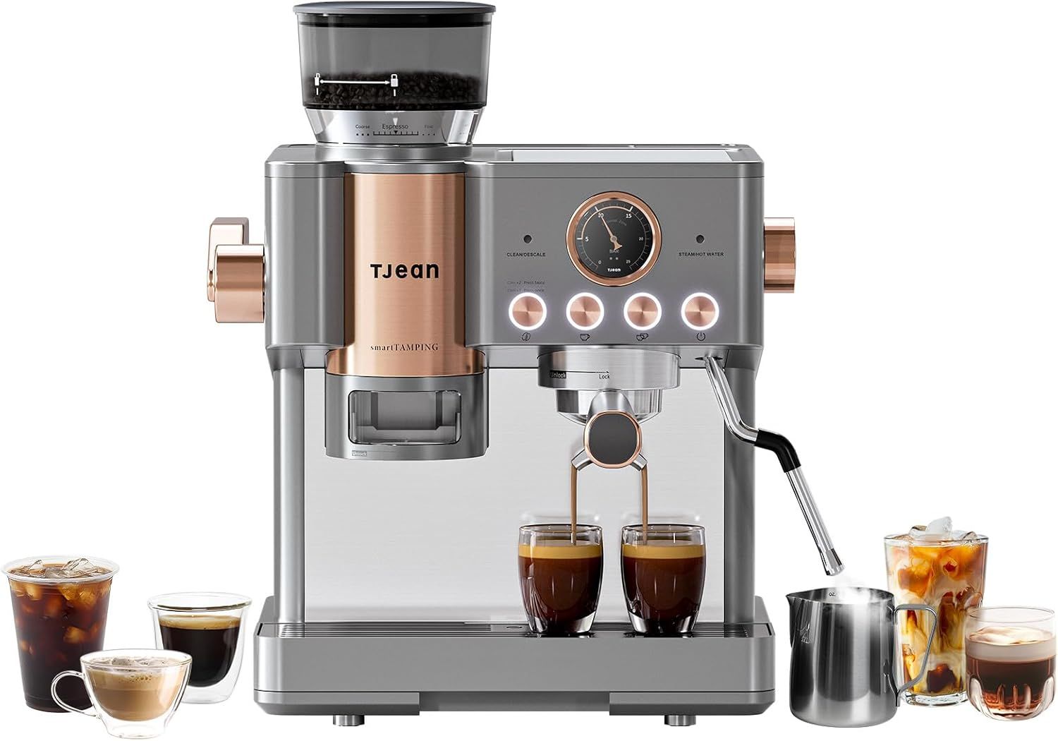 Tjean Barista Senso,Dual Boiler Bean to Cup Coffee Machine with Smart-Tamping,Built-in Burr Grinder…