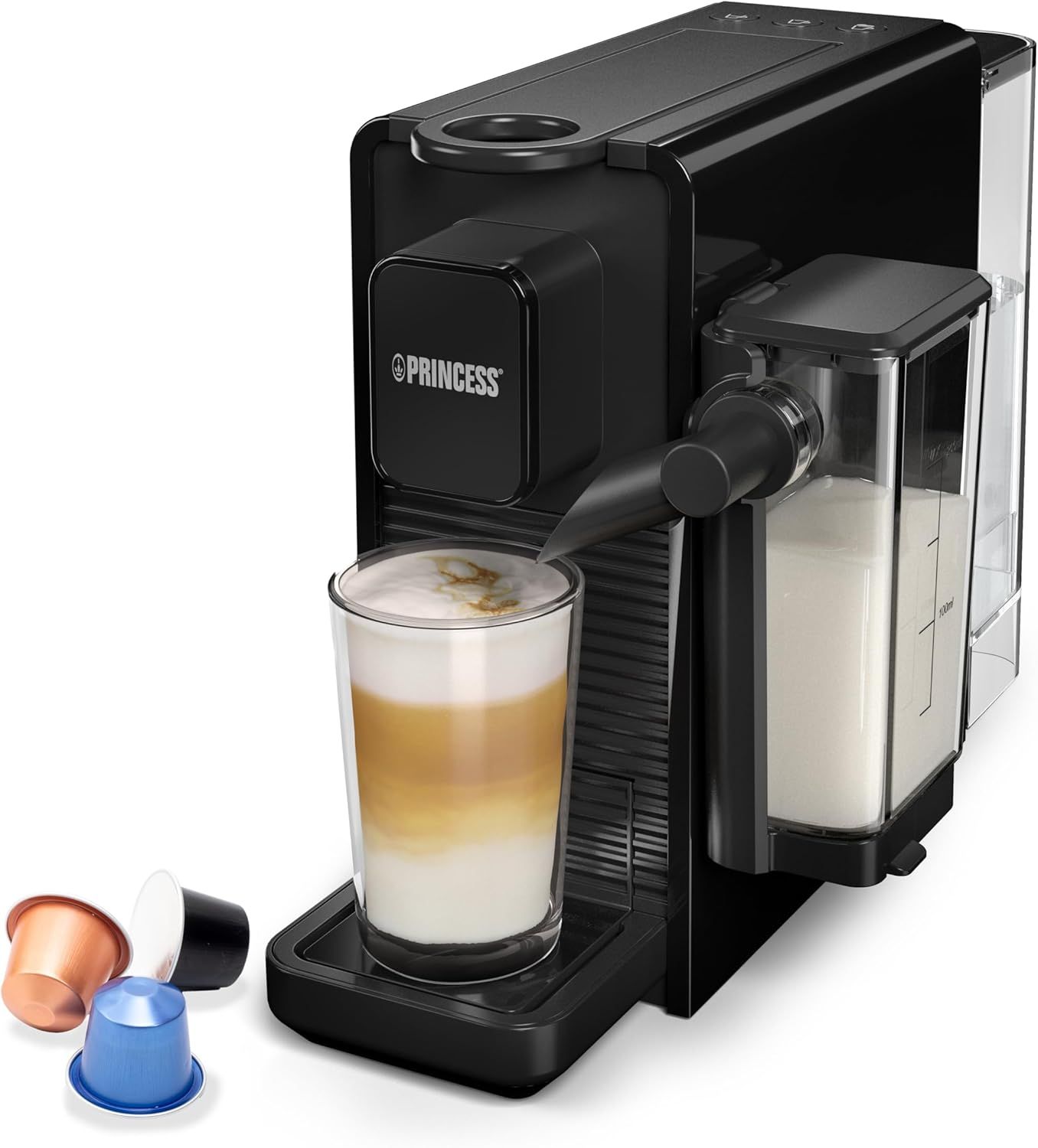 Princess Capsule and Latte Pro Capsule Coffee Machine, Compatible with Nespresso, Automatic Milk Sy…