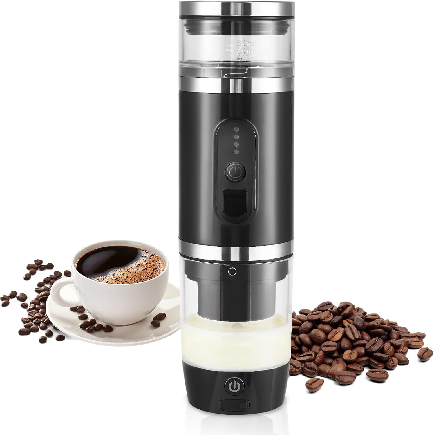 4-in-1 Portable Espresso Machine with Milk Frother, 20Bar for Small Large Capsules Ground Coffee, 9…