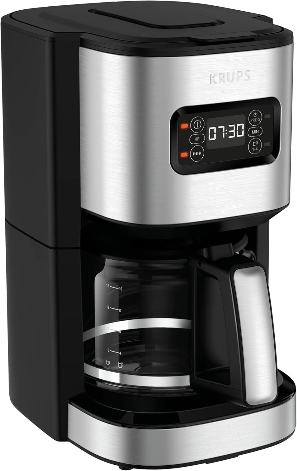 Krups 24-hour programmable coffee maker, premium stainless steel, 1.25 L up to 15 cups, intensity a…