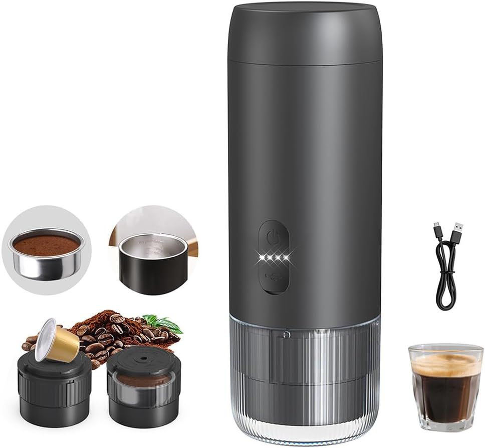 2 in 1 Portable Electric Espresso Machine, Non Self-Heating Travel Coffee Maker for Camping, Car Co…