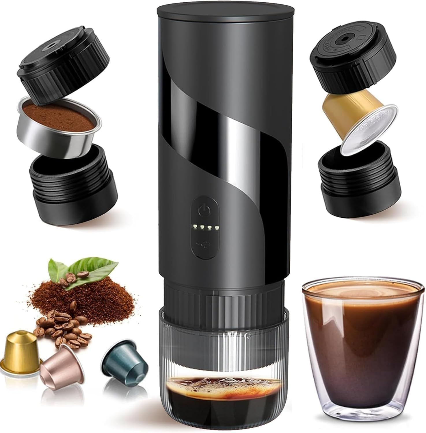 Portable Coffee Machine, Portable Coffee Maker None Self-heating, 20 Bar Electric Travel Coffee Mak…