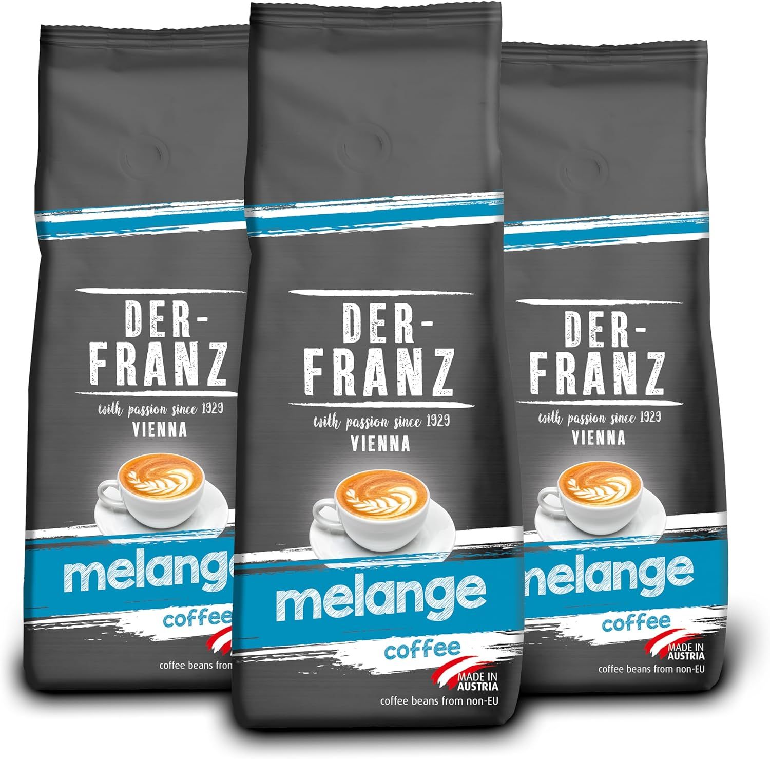 Der-Franz Melange Coffee, whole bean, 3 x 500 g