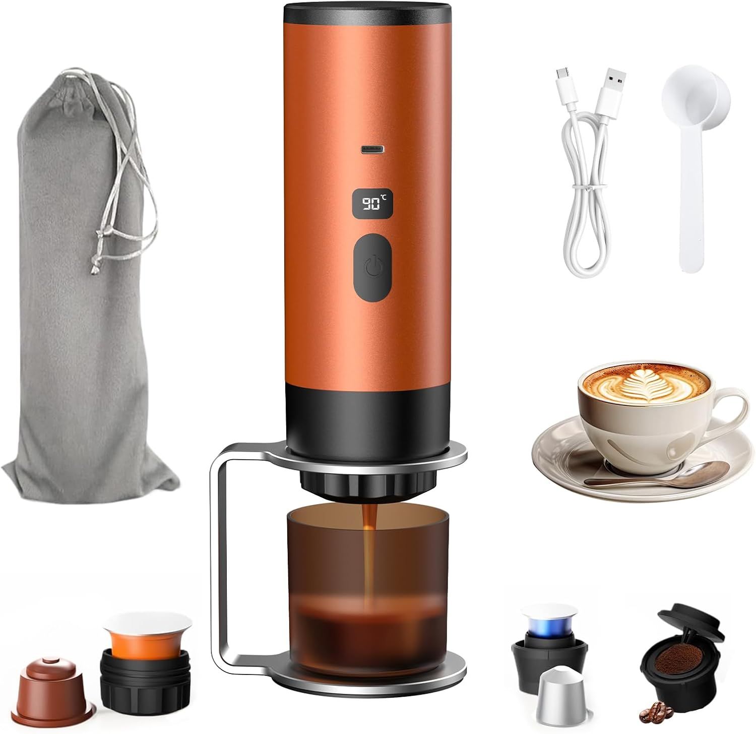 Portable Coffee Maker, Portable Espresso Maker for Travel, 18Bar Self Heating Espresso Coffee Machi…