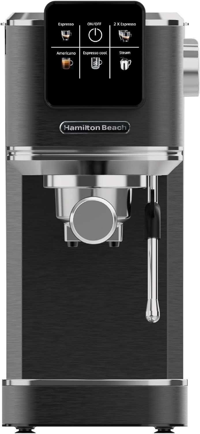 Hamilton Beach Espresso Coffee Machine, BaristaPro 5-in-1, Compact Stainless Steel, LCD Touch Scree…