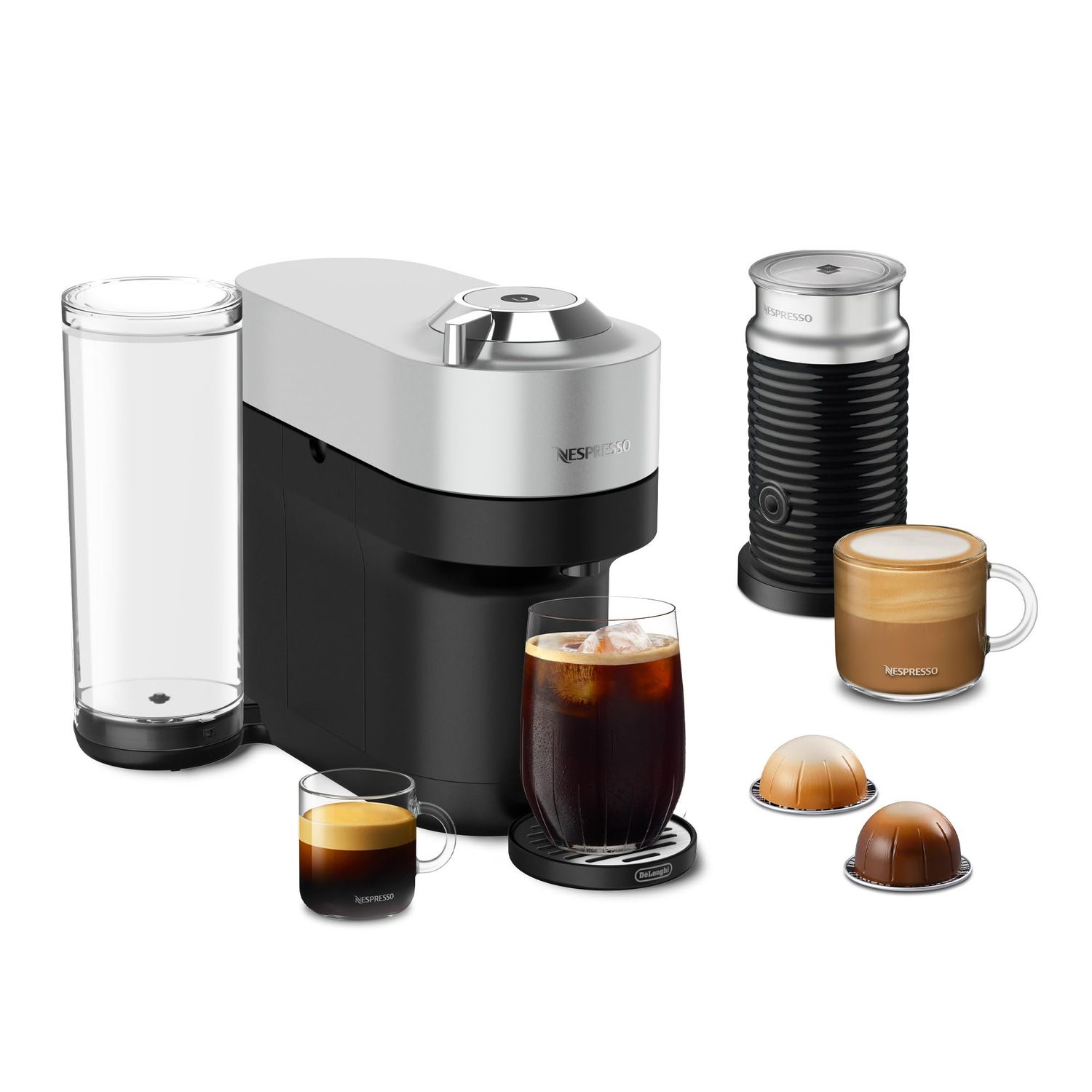 Nespresso De'Longhi Vertuo Pop+ Deluxe with Aeroccino - Silver