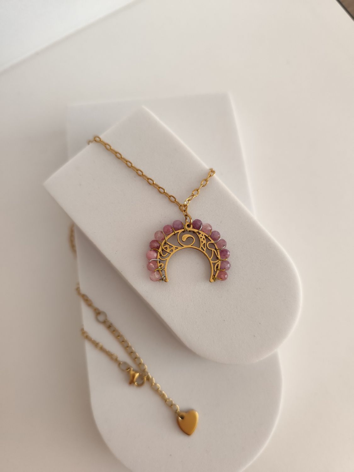 Łańcuszek z lunulą i turmalinem różowym