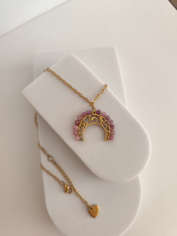 Łańcuszek z lunulą i turmalinem różowym