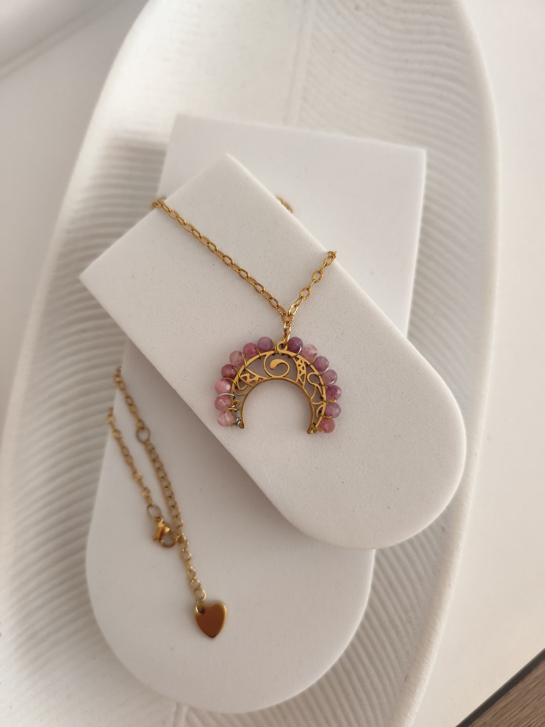 Łańcuszek z lunulą i turmalinem różowym