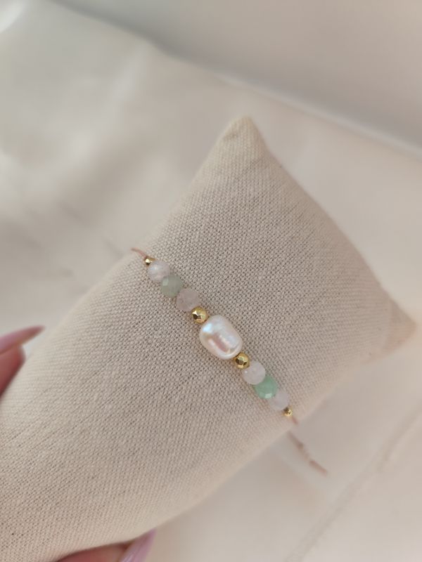 Bransoletka z perłą, amazonitem oraz kamieniem księżycowym