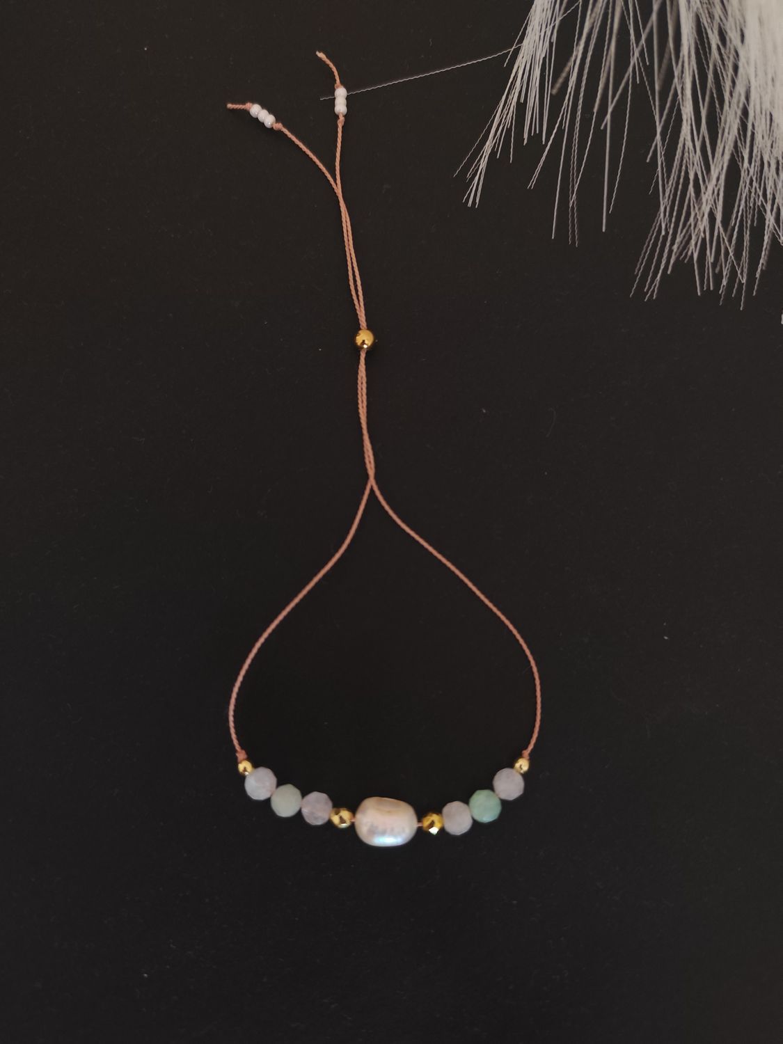 Bransoletka z perłą, amazonitem oraz kamieniem księżycowym